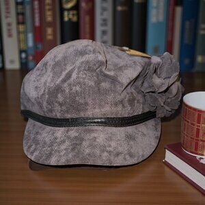 C.C Exclusives Adjustable Gray w/ Black Trim Newsboy Cap w/ Removable Flower Pin